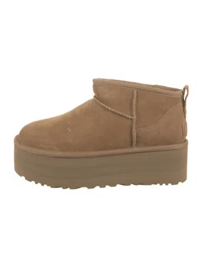 Pre-owned Ugg Suede Fur Trim Boots In Brown