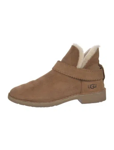 Pre-owned Ugg Suede Fur Trim Boots In Brown