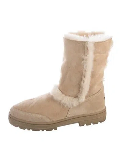 Pre-owned Ugg Suede Fur Trim Boots In Brown