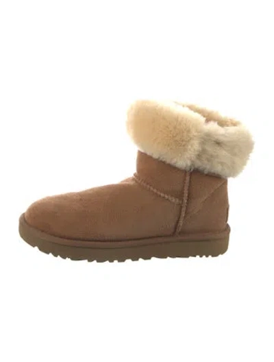 Pre-owned Ugg Suede Fur Trim Boots In Brown