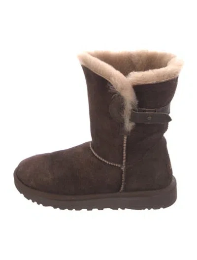 Pre-owned Ugg Suede Fur Trim Boots In Brown