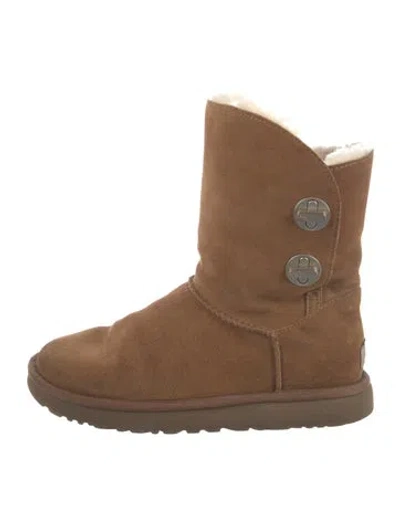 Pre-owned Ugg Suede Fur Trim Boots In Brown