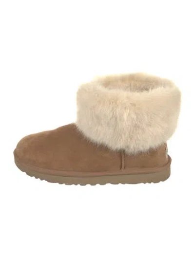 Pre-owned Ugg Suede Fur Trim Boots In Brown/neutrals