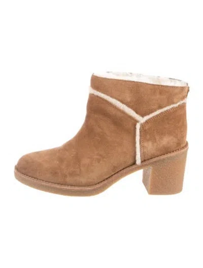 Pre-owned Ugg Suede Fur Trim Boots In Brown/neutrals