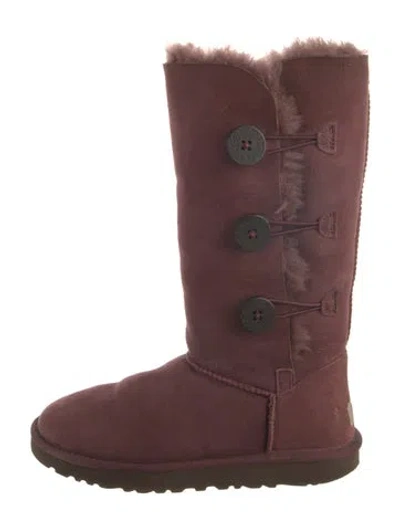 Pre-owned Ugg Suede Fur Trim Boots In Burgundy