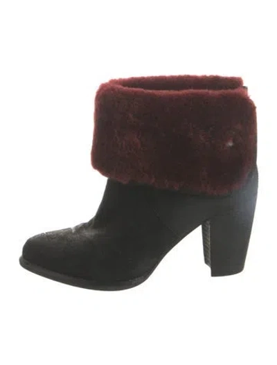 Pre-owned Ugg Suede Fur Trim Boots In Burgundy