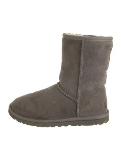 Pre-owned Ugg Suede Fur Trim Boots In Gray