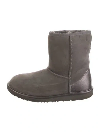 Pre-owned Ugg Suede Fur Trim Boots In Gray