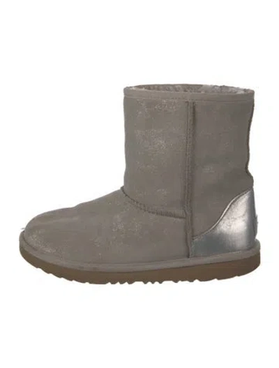 Pre-owned Ugg Suede Fur Trim Boots In Gray