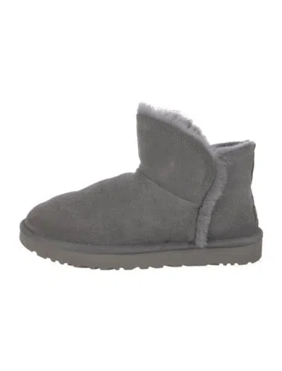 Pre-owned Ugg Suede Fur Trim Boots In Gray