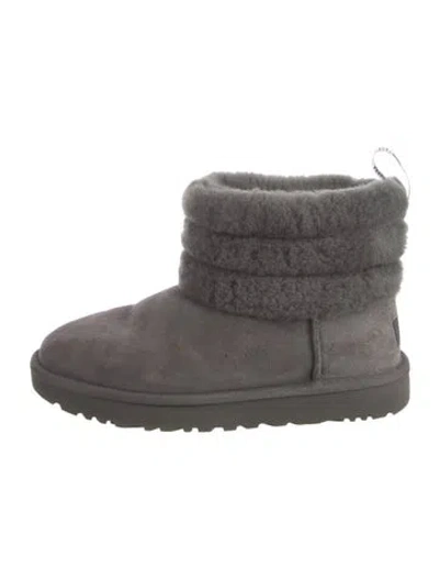 Pre-owned Ugg Suede Fur Trim Boots In Gray