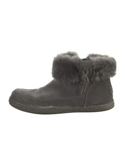 Pre-owned Ugg Suede Fur Trim Boots In Gray