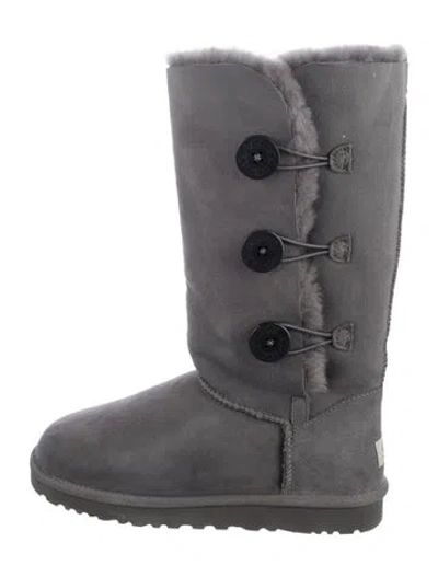 Pre-owned Ugg Suede Fur Trim Boots In Gray
