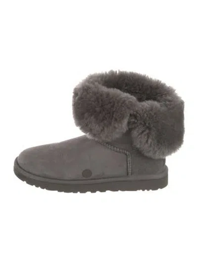 Pre-owned Ugg Suede Fur Trim Boots In Gray