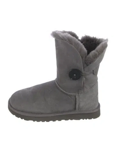 Pre-owned Ugg Suede Fur Trim Boots In Gray