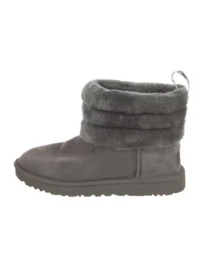 Pre-owned Ugg Suede Fur Trim Boots In Gray