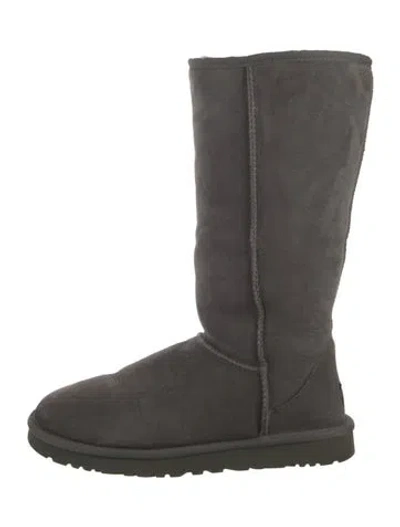 Pre-owned Ugg Suede Fur Trim Boots In Gray