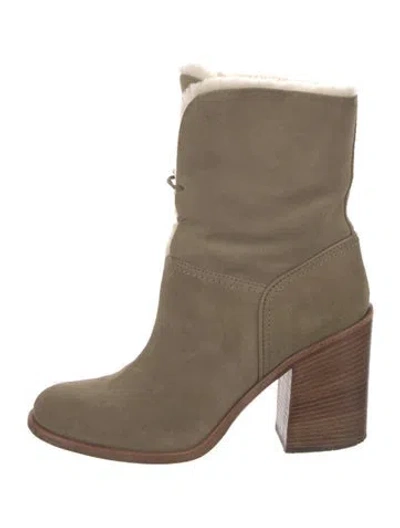 Pre-owned Ugg Suede Fur Trim Boots In Green