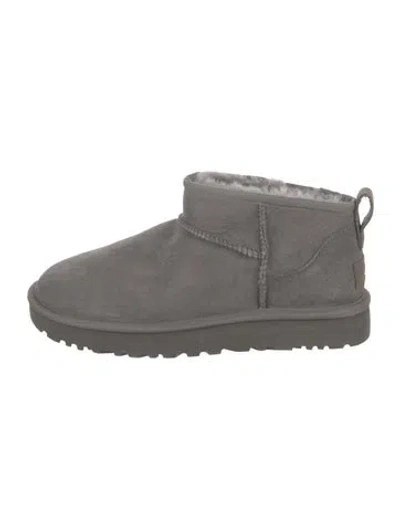 Pre-owned Ugg Suede Fur Trim Boots In Grey
