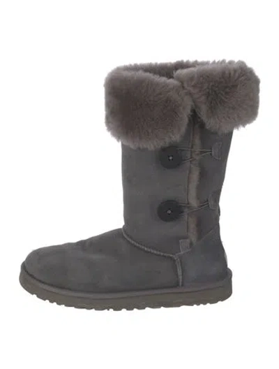 Pre-owned Ugg Suede Fur Trim Boots In Grey