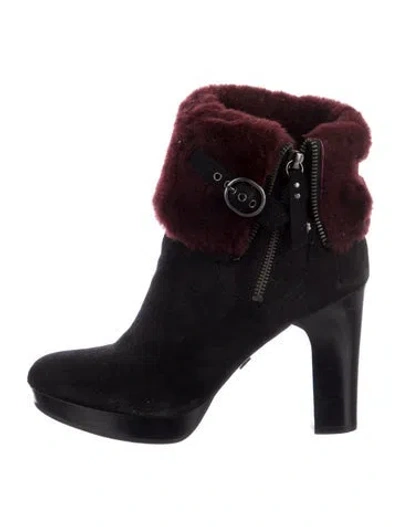 Pre-owned Ugg Suede Fur Trim Boots In Multi