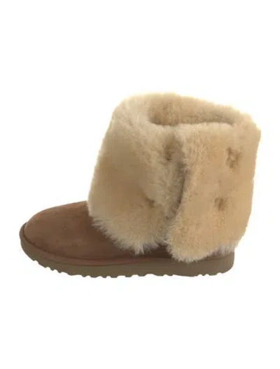 Pre-owned Ugg Suede Fur Trim Boots In Neutral