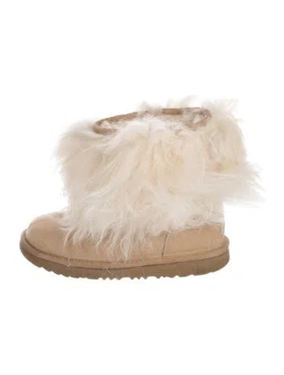 Pre-owned Ugg Suede Fur Trim Boots In Neutral