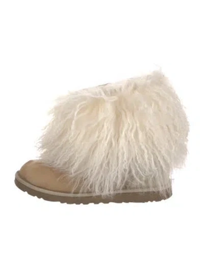 Pre-owned Ugg Suede Fur Trim Boots In Neutral