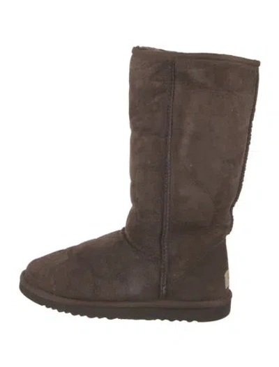 Pre-owned Ugg Suede Fur Trim Boots In Neutral
