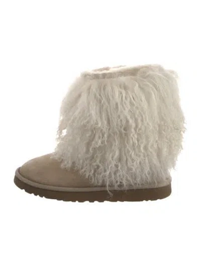 Pre-owned Ugg Suede Fur Trim Boots In Neutral
