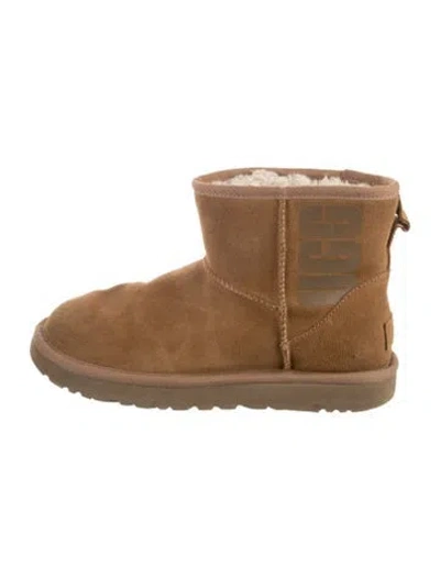 Pre-owned Ugg Suede Fur Trim Boots In Neutral