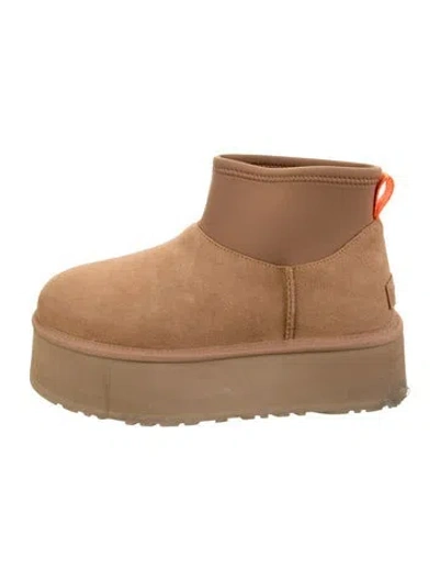 Pre-owned Ugg Suede Fur Trim Boots In Neutrals
