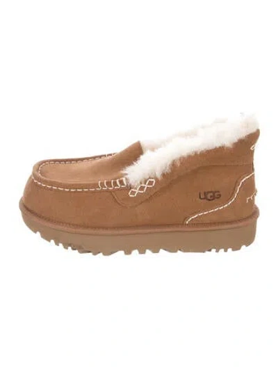 Pre-owned Ugg Suede Fur Trim Boots In Neutrals