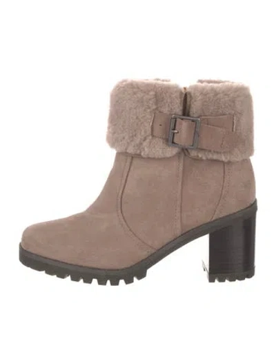 Pre-owned Ugg Suede Fur Trim Boots In Neutrals