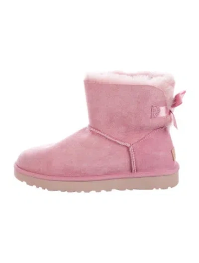 Pre-owned Ugg Suede Fur Trim Boots In Pink