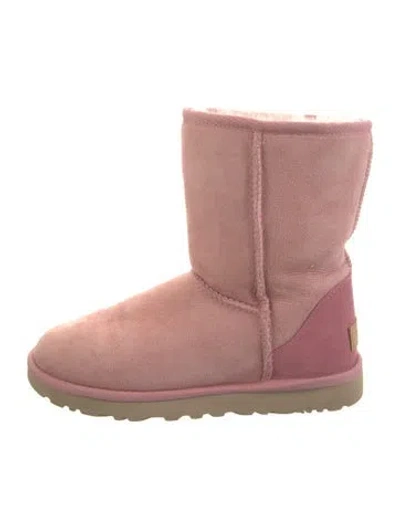 Pre-owned Ugg Suede Fur Trim Boots In Pink