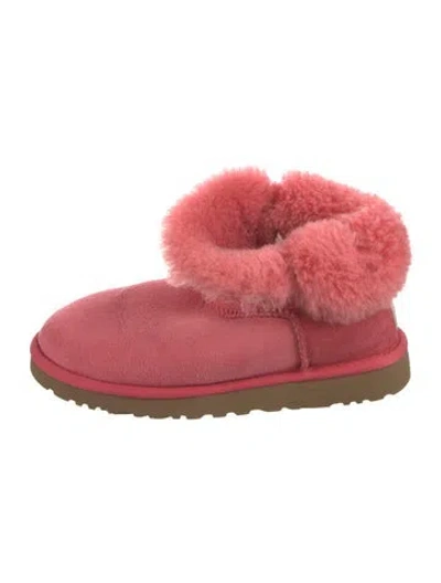 Pre-owned Ugg Suede Fur Trim Boots In Red