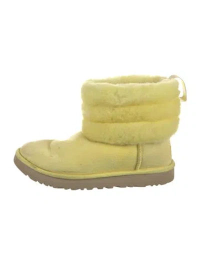 Pre-owned Ugg Suede Fur Trim Boots In Yellow