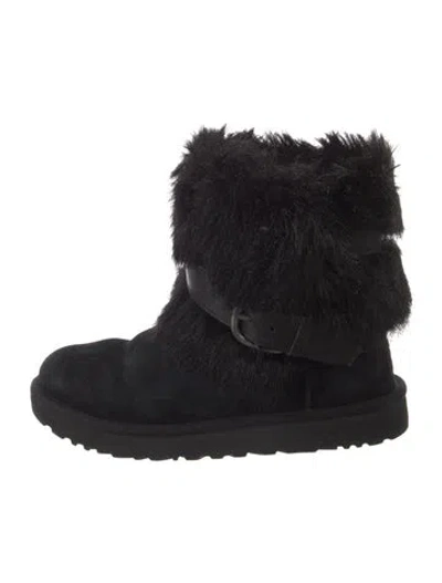Pre-owned Ugg Suede Fur Trim Combat Boots In Black