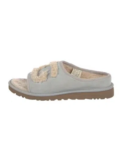 Pre-owned Ugg Suede Fur Trim Flats In Blue