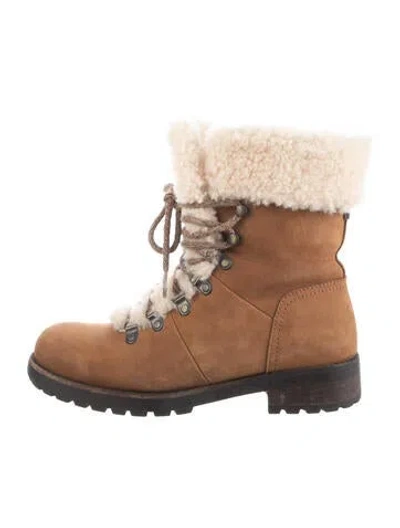 Pre-owned Ugg Suede Fur Trim Hiking Boots In Neutrals