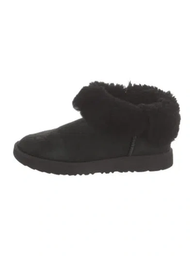 Pre-owned Ugg Suede Fur Trim Lace-up Boots In Black