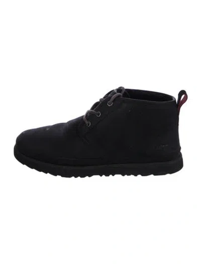 Pre-owned Ugg Suede Fur Trim Lace-up Boots In Black