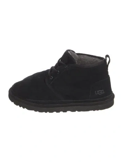 Pre-owned Ugg Suede Fur Trim Lace-up Boots In Black