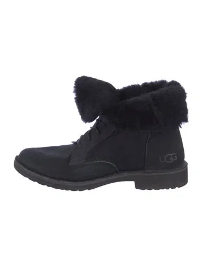 Pre-owned Ugg Suede Fur Trim Lace-up Boots In Multi