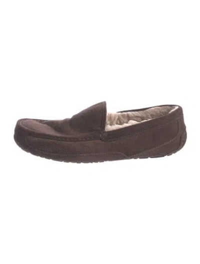 Pre-owned Ugg Suede Fur Trim Moccasins In Brown