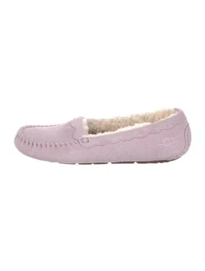 Pre-owned Ugg Suede Fur Trim Moccasins In Purple