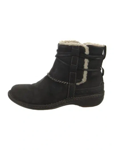 Pre-owned Ugg Suede Fur Trim Moto Boots In Black