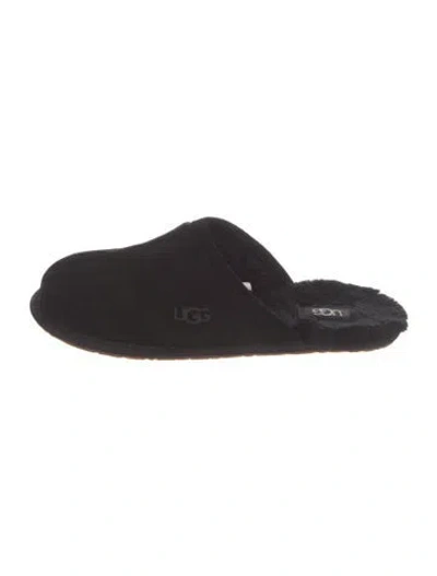 Pre-owned Ugg Suede Fur Trim Mules In Black