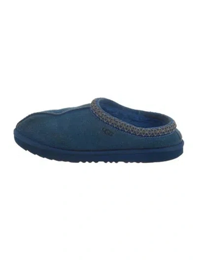 Pre-owned Ugg Suede Fur Trim Mules In Blue